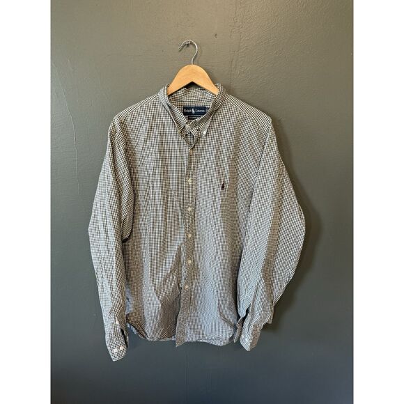 Y2K Polo Ralph Lauren Mens Black Long Sleeve Checkered Button Up Shirt Size 2XL - Picture 1 of 3